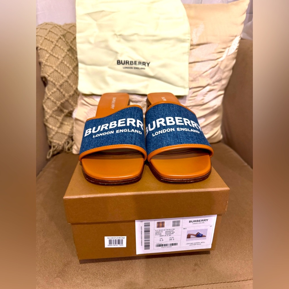 Burberry Denim and Tan Slides